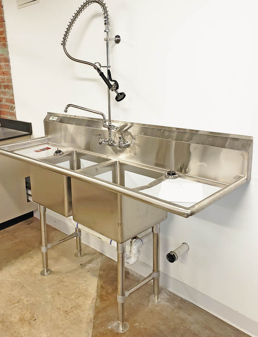 72 inch Stainless Steel Two compartment sink with 2 drainboards and fa ...